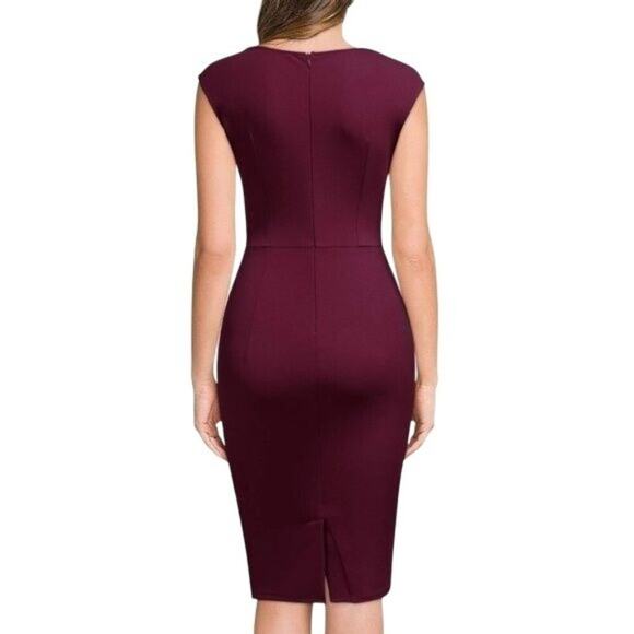 Miusol Women’s Retro Ruffle Slim Work Pencil Dress Burgundy Red Size Small Midi - Picture 4 of 16